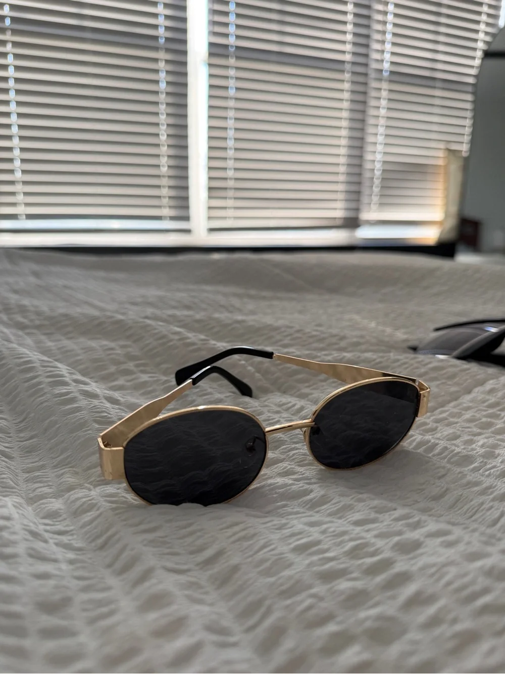 Gold Frame Black Lens Oval Sunglasses - Women Accessories